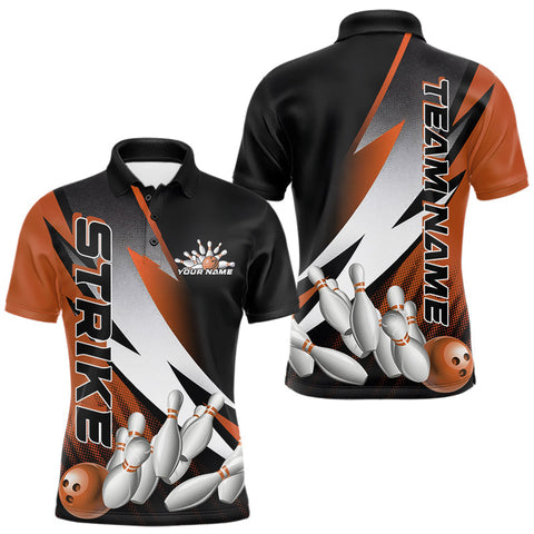 Maxxcorners Custom Black And Orange Strike Bowling Polo Shirts For Men, Bowling Team Uniform MT0307