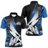 Maxxcorners Custom Black And Blue Strike Bowling Polo Shirts For Men, Bowling Team Uniform MT0307