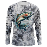Maxcorners Gray Tie Dye Camo Custom Rainbow Trout Fly Fishing Shirts, Trout Long Sleeve Fishing Shirt MT2108