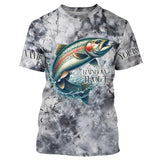 Maxcorners Gray Tie Dye Camo Custom Rainbow Trout Fly Fishing Shirts, Trout Long Sleeve Fishing Shirt MT2108