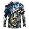 Maxcorners Bass Fishing Camo Long Sleeve Fishing Shirts, Custom Bass Tournament Fishing Jerseys | Blue LM0201