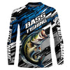 Maxcorners Bass Fishing Camo Long Sleeve Fishing Shirts, Custom Bass Tournament Fishing Jerseys | Blue LM0201