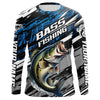 Maxcorners Bass Fishing Camo Long Sleeve Fishing Shirts, Custom Bass Tournament Fishing Jerseys | Blue LM0201