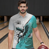 Maxcorners Custom Blue Eagle Bowling Team Men Polo Shirts, Eagle Bowling League Shirt Bowlers Outfit