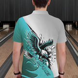 Maxcorners Custom Blue Eagle Bowling Team Men Polo Shirts, Eagle Bowling League Shirt Bowlers Outfit