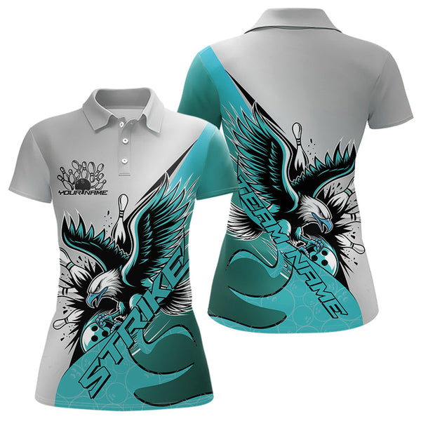 Maxcorners Custom Blue Eagle Bowling Team Men Polo Shirts, Eagle Bowling League Shirt Bowlers Outfit