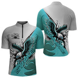 Maxcorners Custom Blue Eagle Bowling Team Men Polo Shirts, Eagle Bowling League Shirt Bowlers Outfit