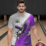 Maxcorners Custom Purple Eagle Bowling Team Men Polo Shirts, Eagle Bowling League Shirt Bowlers Outfit