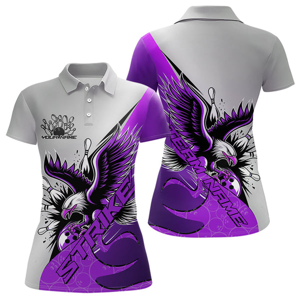 Maxcorners Custom Purple Eagle Bowling Team Men Polo Shirts, Eagle Bowling League Shirt Bowlers Outfit