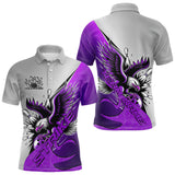 Maxcorners Custom Purple Eagle Bowling Team Men Polo Shirts, Eagle Bowling League Shirt Bowlers Outfit