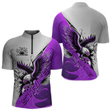 Maxcorners Custom Purple Eagle Bowling Team Men Polo Shirts, Eagle Bowling League Shirt Bowlers Outfit