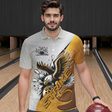 Maxcorners Custom Yellow Eagle Bowling Team Men Polo Shirts, Eagle Bowling League Shirt Bowlers Outfit