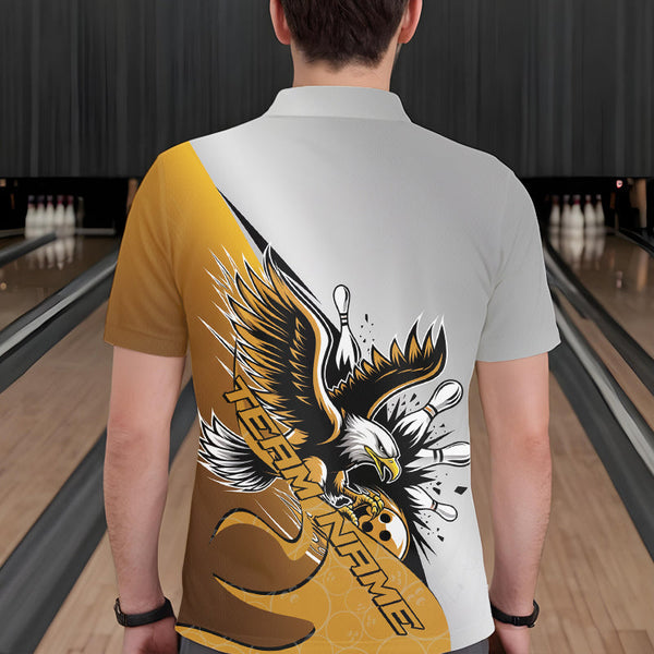 Maxcorners Custom Yellow Eagle Bowling Team Men Polo Shirts, Eagle Bowling League Shirt Bowlers Outfit