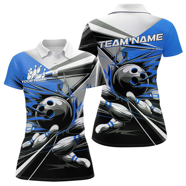 Maxcorners Custom Black And Blue Striking Bowling Polo Shirts For Men, Team Uniform Bowlers Outfits