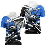 Maxcorners Custom Black And Blue Striking Bowling Polo Shirts For Men, Team Uniform Bowlers Outfits