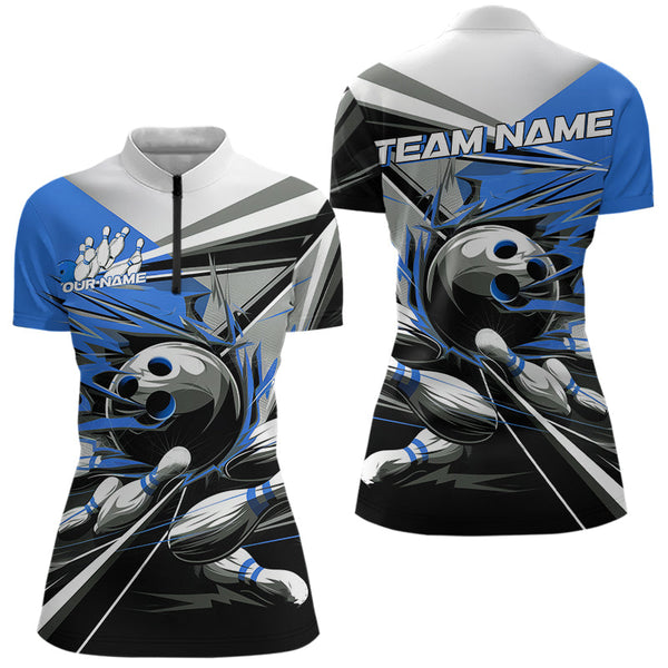 Maxcorners Custom Black And Blue Striking Bowling Polo Shirts For Men, Team Uniform Bowlers Outfits