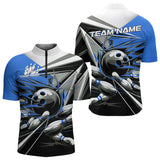 Maxcorners Custom Black And Blue Striking Bowling Polo Shirts For Men, Team Uniform Bowlers Outfits