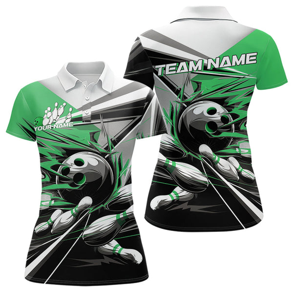 Maxcorners Custom Black And Green Striking Bowling Polo Shirts For Men, Team Uniform Bowlers Outfits