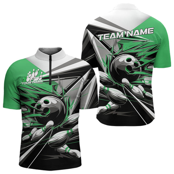 Maxcorners Custom Black And Green Striking Bowling Polo Shirts For Men, Team Uniform Bowlers Outfits