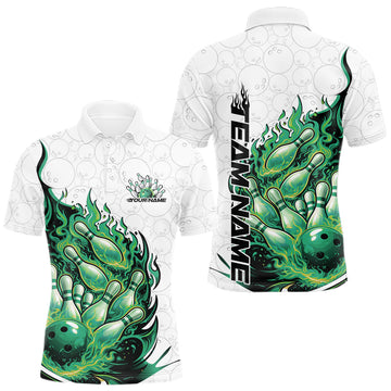 Maxcorners Cusom Green Flame Bowling Men Polo Team Shirt, Fire Bowling Tournament Jersey LM1104