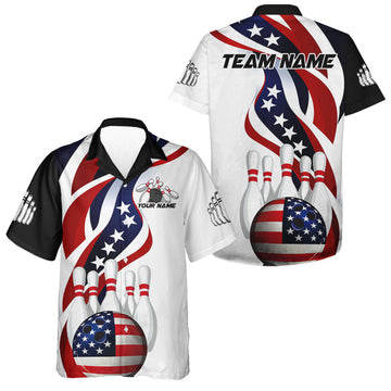 Maxcorners American Flag Custom Patriotic Bowling Button Up Shirts, Bowling League Uniform LM0503