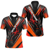 Maxcorners Custom Black And Red Flame Bowling Men Polo Shirts, Fire Bowling Tournament Team Outfits