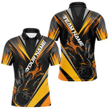 Maxcorners Custom Black And Yellow Flame Bowling Men Polo Shirts, Fire Bowling Tournament Team Outfits