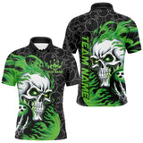 Maxcorners Custom Black And Green Flame Skull Bowling Men Polo Shirts, Skull Halloween Bowling Outfit