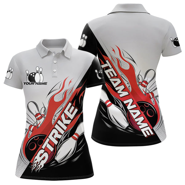 Maxcorners Custom Red Flame Strike Bowling Men Polo Shirts, Bowling Team Uniform Bowling League Shirt