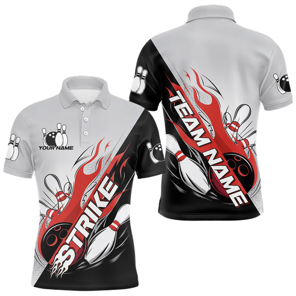 Maxcorners Custom Red Flame Strike Bowling Men Polo Shirts, Bowling Team Uniform Bowling League Shirt