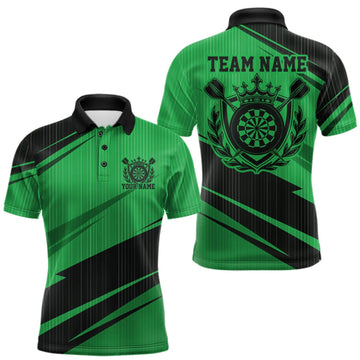 Maxcorners Custom Black And Green Classic Crowned Dart Men Polo Shirt, Darts Team Jersey LM0409