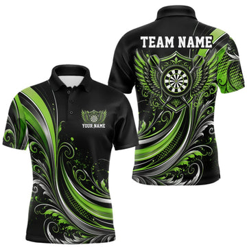 Maxcorners Custom Green Swirls Crossed Darts And Dartboard Crest With Wings Men Polo Dart Shirt LM0409