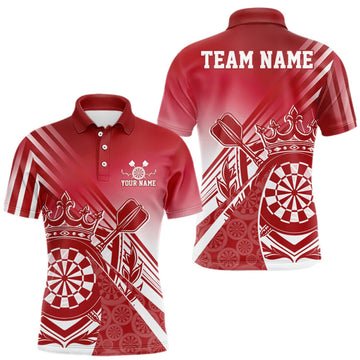 Maxcorners Custom Red Dartboard Crest With Crown And Crossed Darts Men Polo Shirt, Dart Jersey LM0409