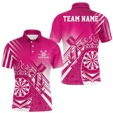 Maxcorners Custom Pink Dartboard Crest With Crown And Crossed Darts Men Polo Shirt, Dart Jersey LM0409