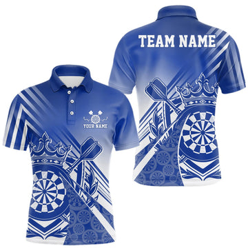 Maxcorners Custom Blue Dartboard Crest With Crown And Crossed Darts Men Polo Shirt, Dart Jersey LM0409