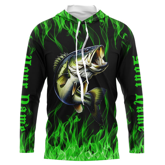 Maxcorners Custom Bass Fishing jerseys, Bass Long sleeve Fishing Shirts personalized Fishing gifts | green LM0201