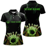Maxcorners Black And Green Thunder Lightning Custom Bowling Polo Shirts For Women, Bowling Team Uniform