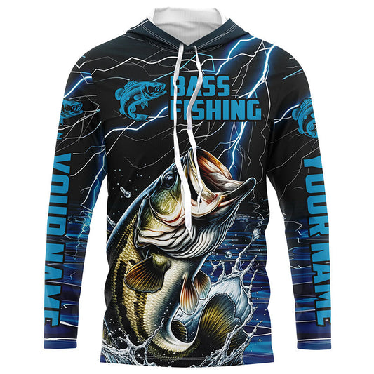 Maxcorners Blue Thunder Lightning Custom Bass Long Sleeve Tournament Fishing Shirts, Bass Fishing Jerseys LM0201