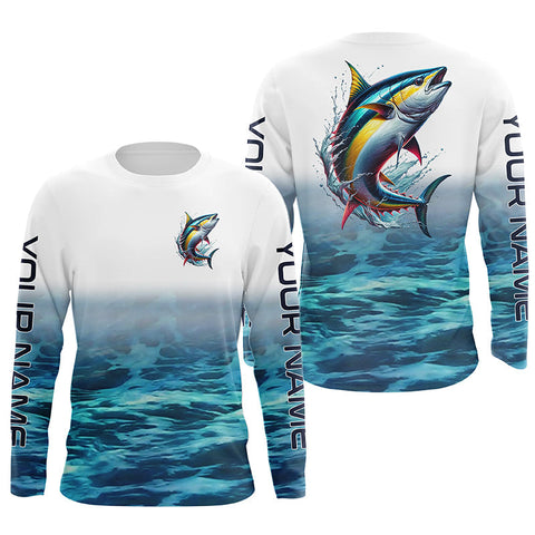 Maxcorners Personalized Tuna Saltwater Fishing Long Sleeve Fishing Shirts, Tuna Fishing Jerseys LM2408
