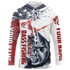Maxcorners Personalized American Flag Bass Fishing Shirts, Bass Long Sleeve Tournament Fishing Jerseys LM0201