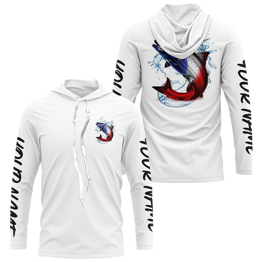 Maxcorners Personalized American Flag Chinook Salmon Fishing Shirts, Patriotic Salmon Long Sleeve Fishing Shirt LM0501