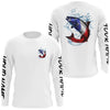 Maxcorners Personalized American Flag Chinook Salmon Fishing Shirts, Patriotic Salmon Long Sleeve Fishing Shirt LM0501