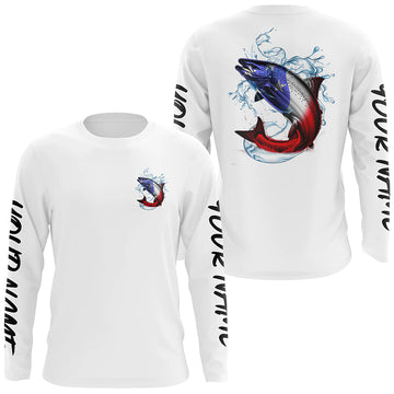 Maxcorners Personalized American Flag Chinook Salmon Fishing Shirts, Patriotic Salmon Long Sleeve Fishing Shirt LM0501