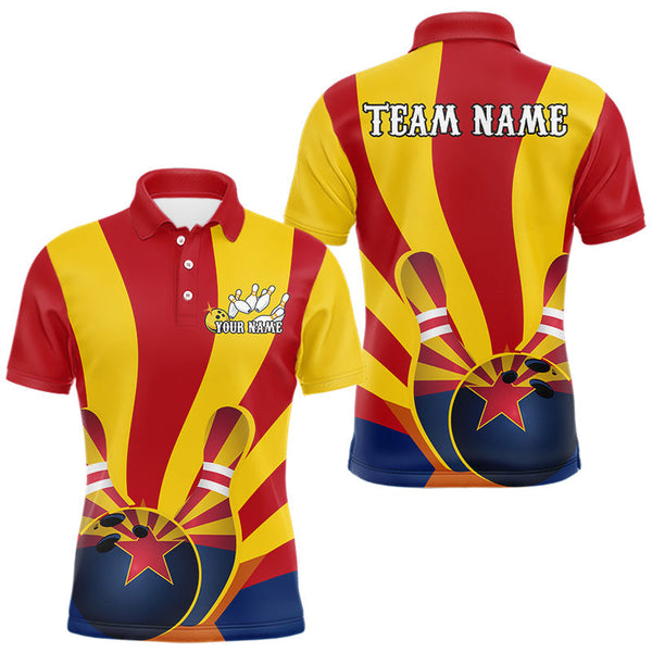 Maxcorners Custom Arizona State Flag Bowling Team Polo Shirts For Men, Bowling League Shirt MT1006