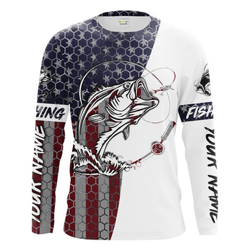 Maxcorners Bass Fishing American Flag Custom performance Fishing shirts, Patriotic Bass Fishing jerseys LM0501