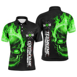 MaxCorners Pickleball Green Flame Skull American  Customized Name, Team Name 3D Polo Shirt For Men