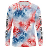 Maxcorners Red, White And Blue Tie Dye Custom Patriotic Long Sleeve Fishing Shirts, Performance Fishing Shirts LM0201