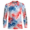 Maxcorners Red, White And Blue Tie Dye Custom Patriotic Long Sleeve Fishing Shirts, Performance Fishing Shirts LM0201