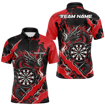 Maxcorners Custom Black And Red Splatter Dragon Claw Marks Dart Men Polo Shirt, Dart Jersey LM0409