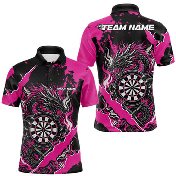 Maxcorners Custom Black And Pink Splatter Dragon Claw Marks Dart Men Polo Shirt, Dart Jersey LM0409